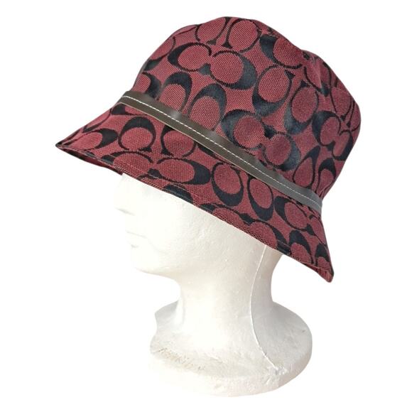 COACH Burgundy Bucket Hat Monogram Embellished Designer Unisex Accessories - Picture 6 of 11